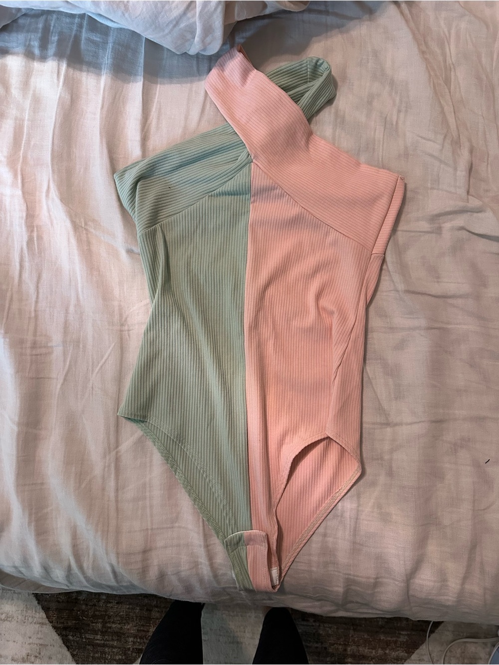 Two-Tone Pink and Mint Ribbed One-Piece Swimsuit